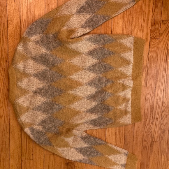 Todd Snyder Mohair Cardigan Argyle in Bitter Gold Mens Medium Retro Fuzzy Yellow - Picture 4 of 4